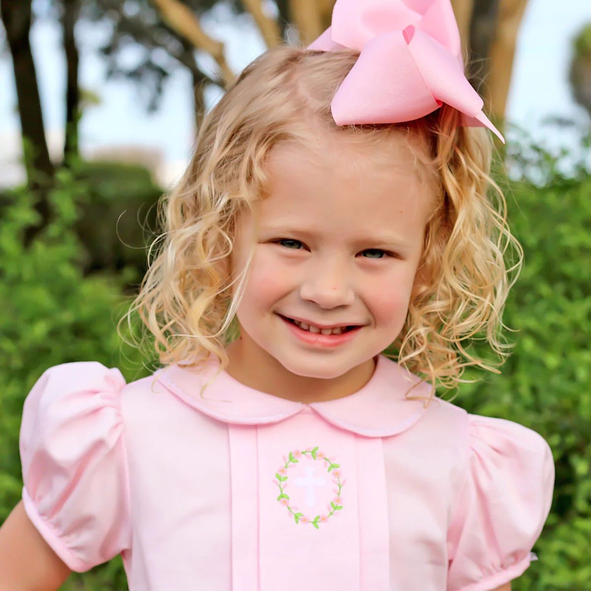 Cross and Wreath Embroidered Pink Sally Dress - Image 3