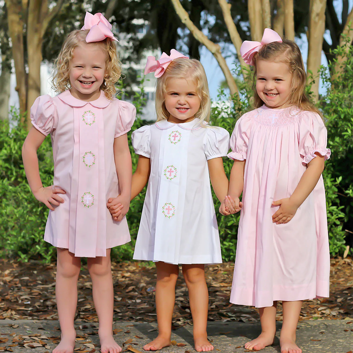 Cross Smocked Pink Pique Bishop Dress - Image 5