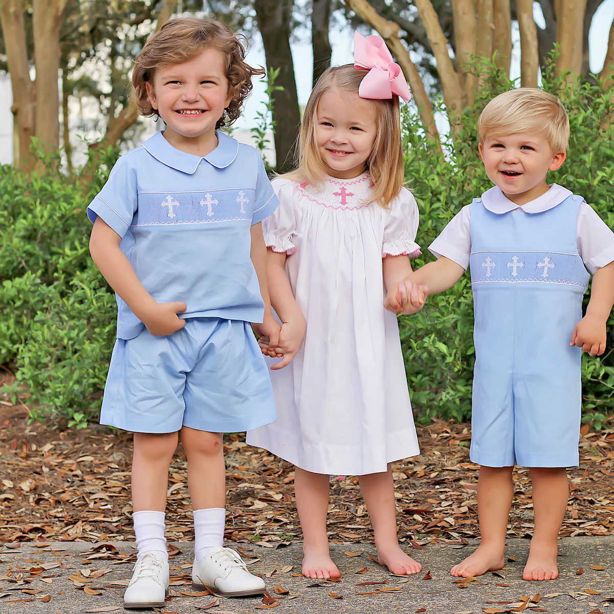 Pink Cross Smocked White Bishop Dress - Image 6
