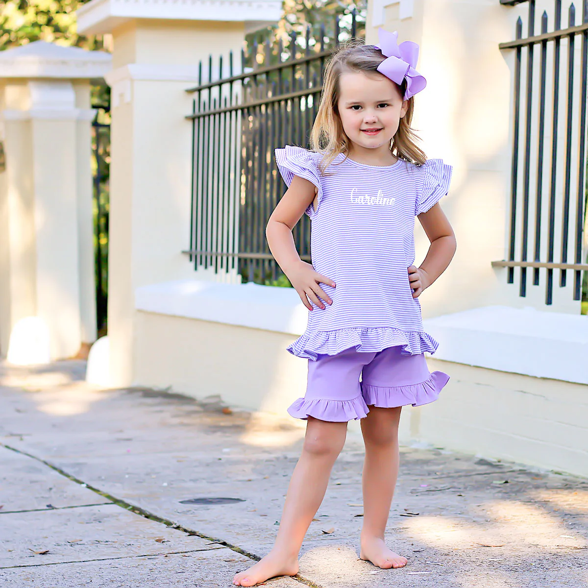 Milly Stripe Ruffle Short Set Lavender - Image 3