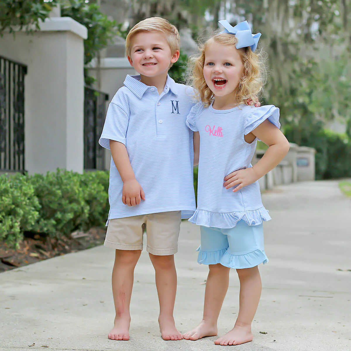 Milly Stripe Ruffle Short Set Light Blue - Image 3