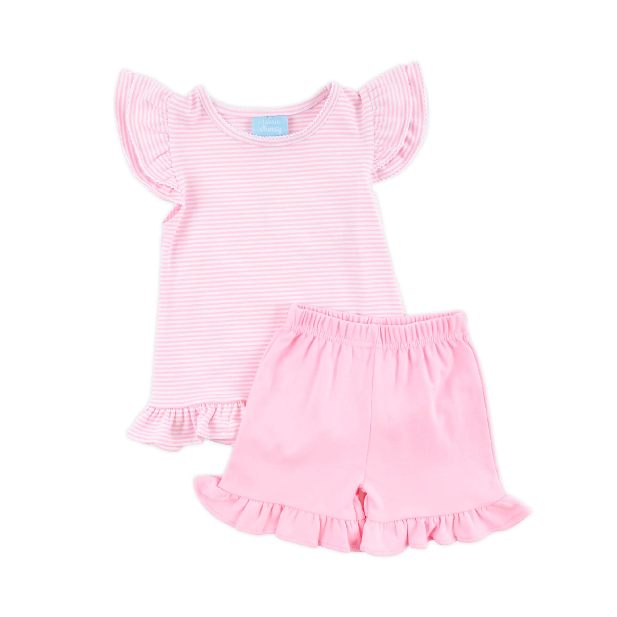 Milly Stripe Ruffle Short Set Pink - Image 5