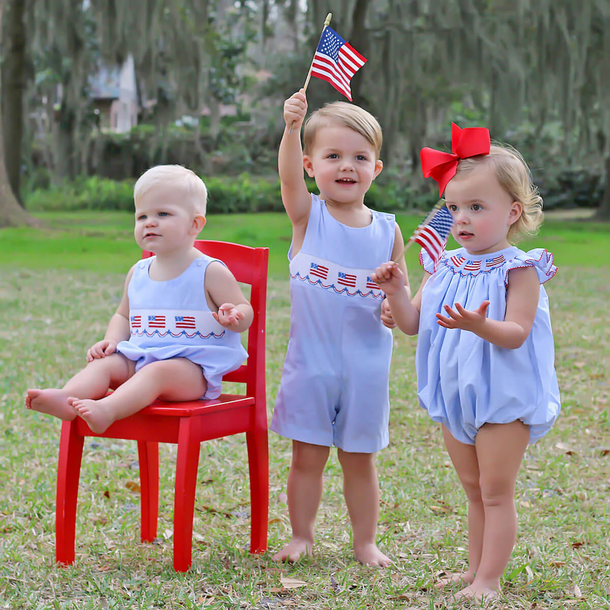 Light Blue Gingham Flag Smocked Sun Bubble - Image 3