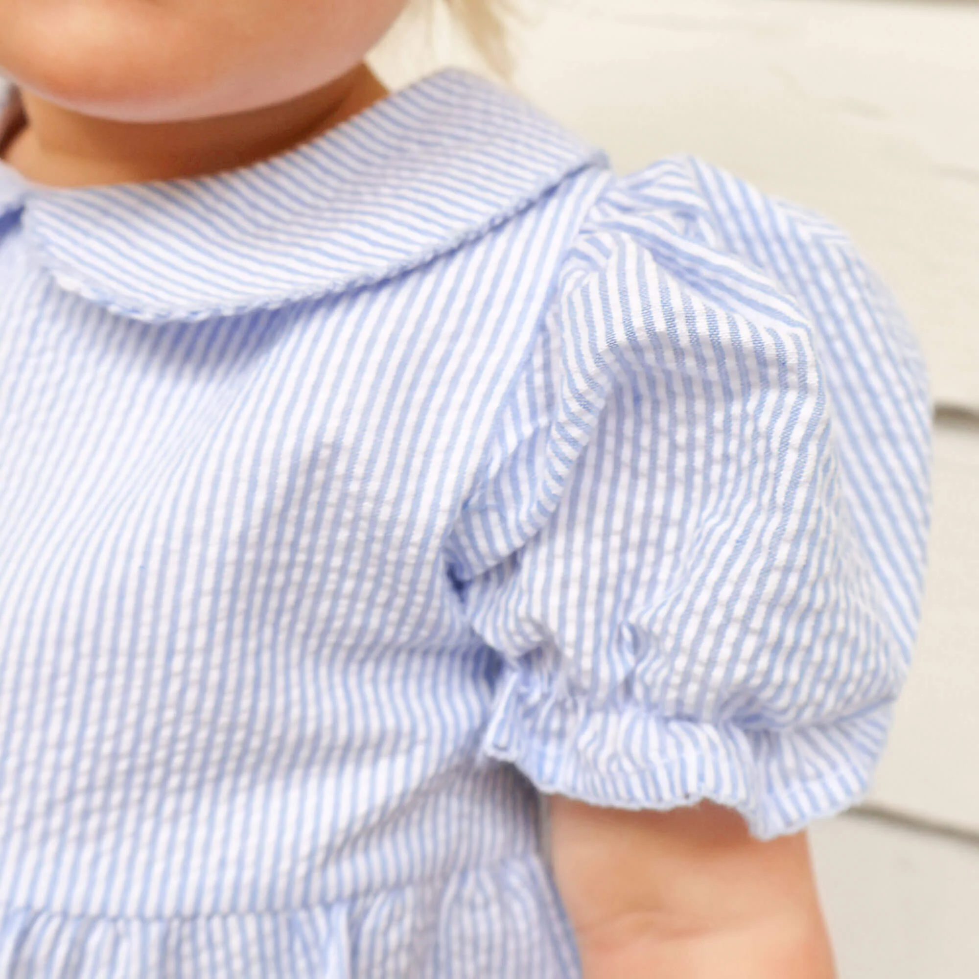French Blue Stripe Seersucker Collared Bubble - Image 3
