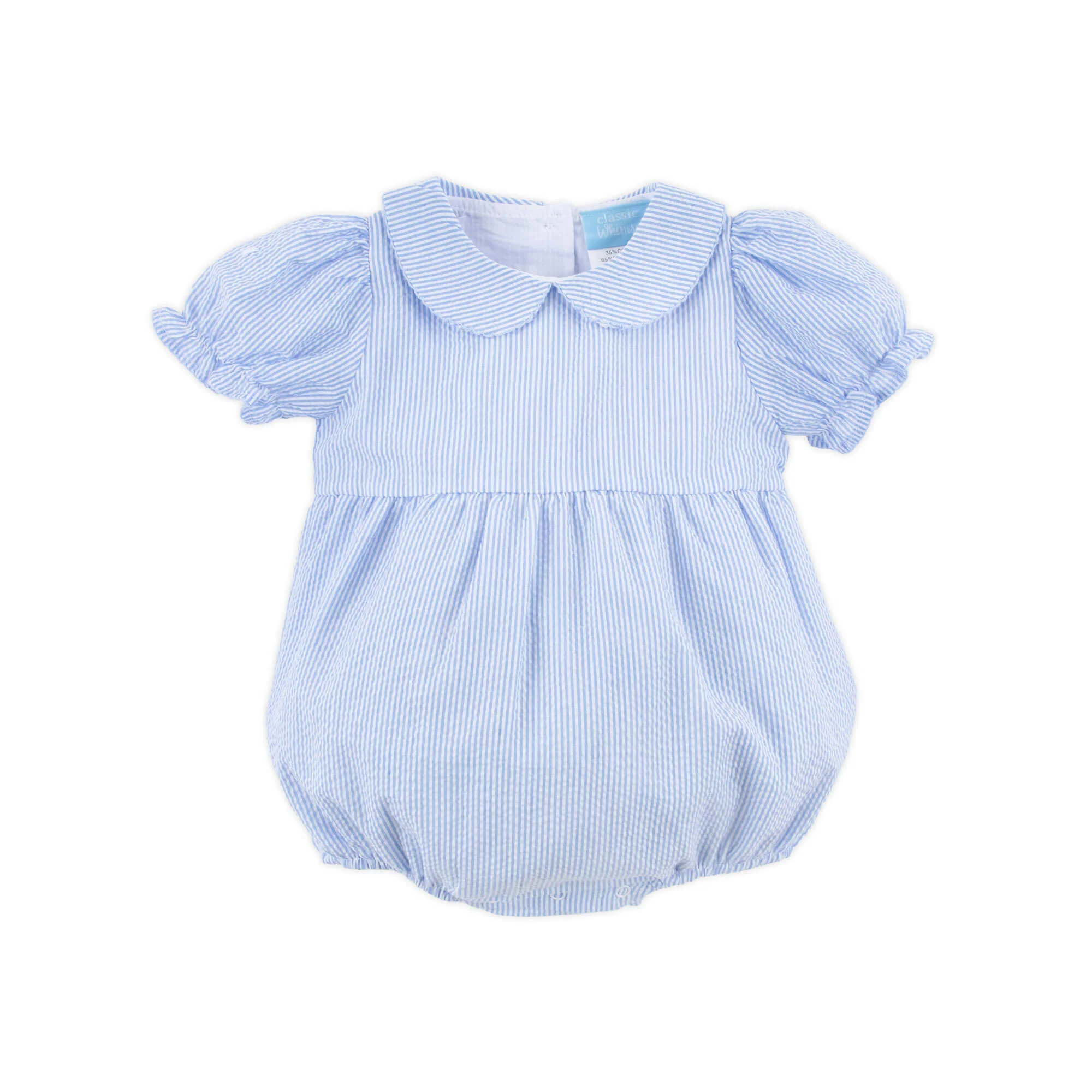 French Blue Stripe Seersucker Collared Bubble - Image 4