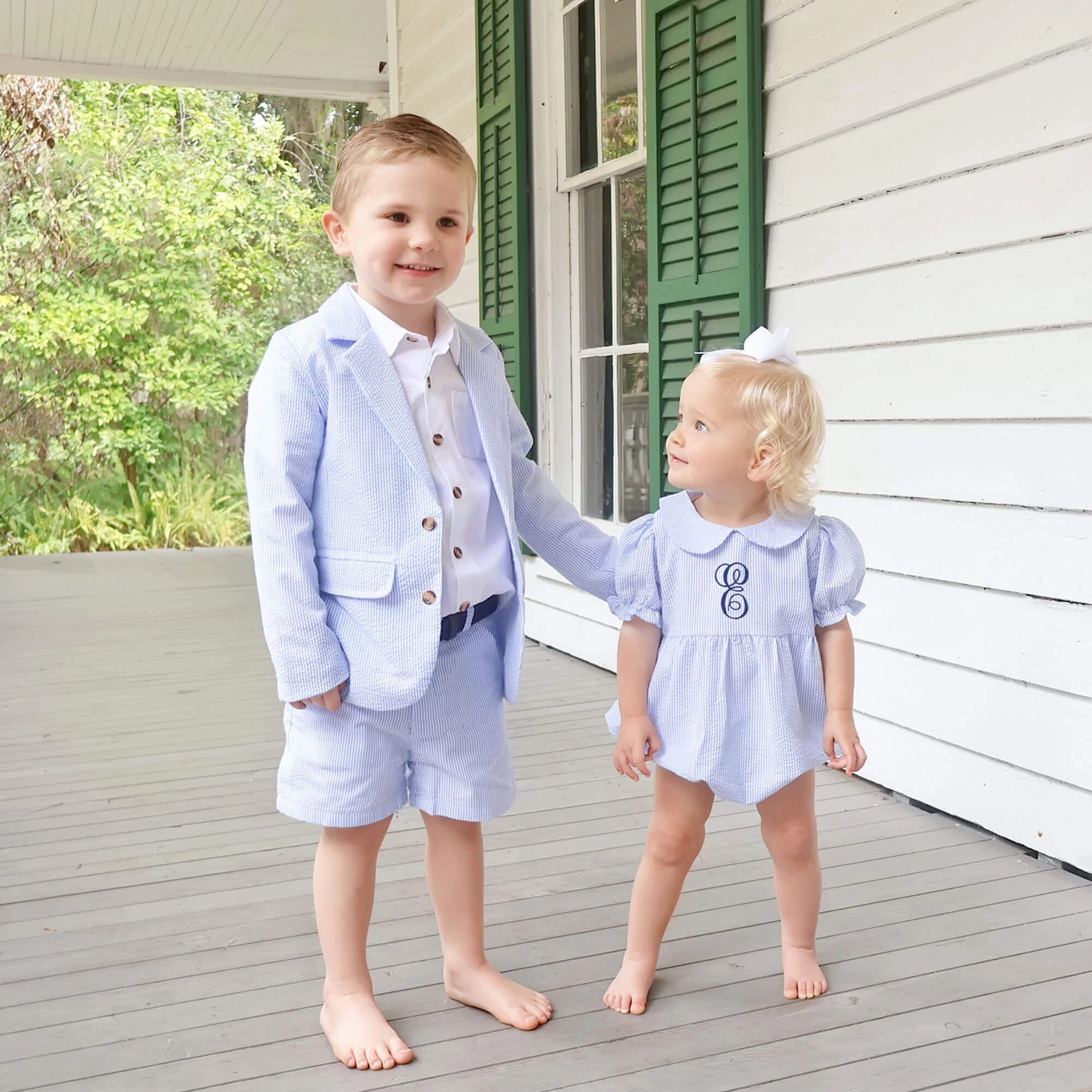 French Blue Stripe Seersucker Collared Bubble - Image 6