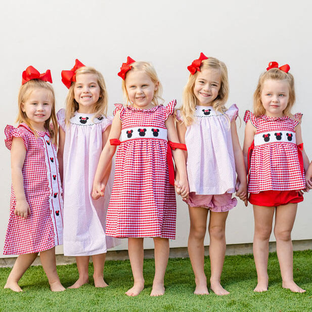 Mouse Ears Smocked Angel Sleeve Bloomer Set Red Dot - Image 4