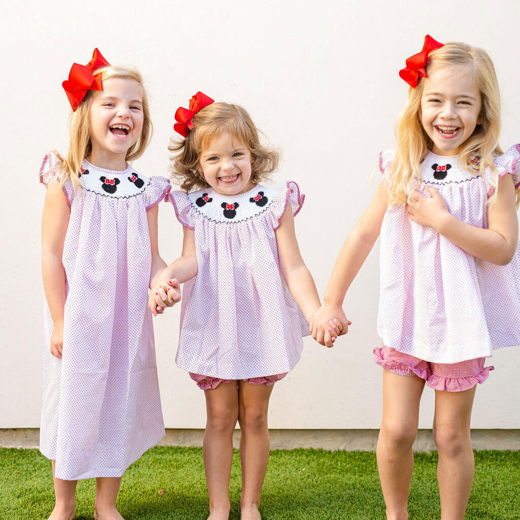 Mouse Ears Smocked Angel Sleeve Bloomer Set Red Dot - Image 7