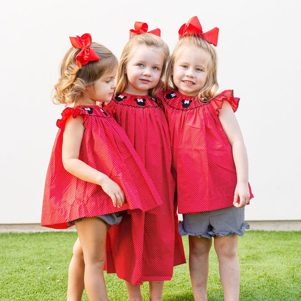 Mouse Ears Smocked Red Dotted Dress - Image 3