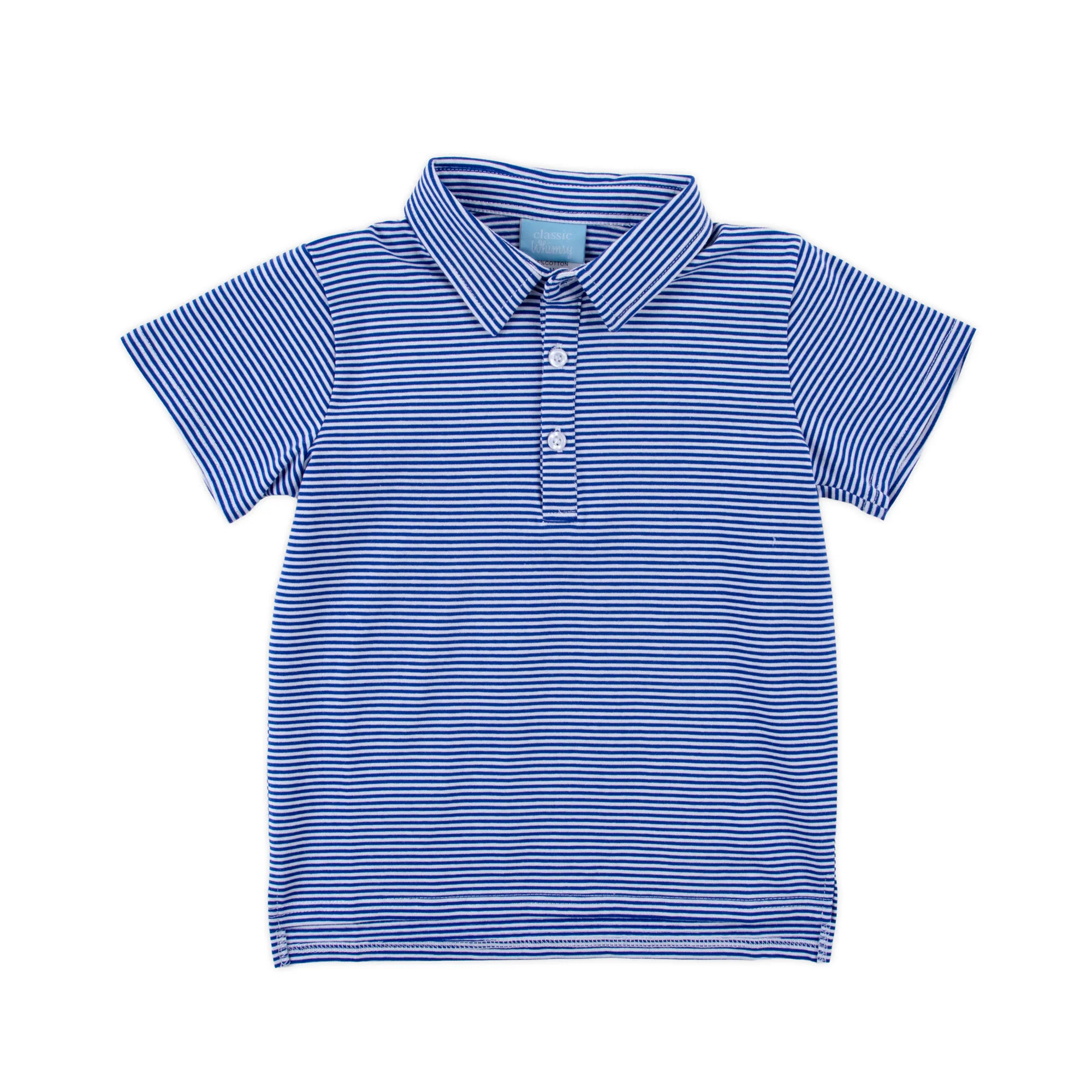 Royal Blue Stripe Knit Short Sleeve Polo - Image 6