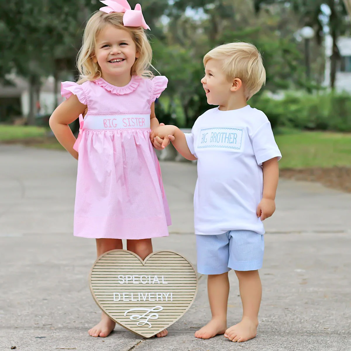 Smocked Big Brother Short Set Light Blue Gingham - Image 3