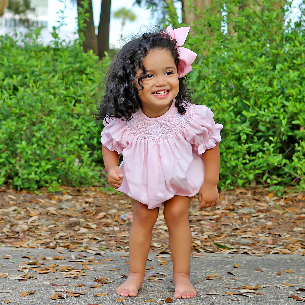 Smocked Cross Pink Pique Bubble - Image 3