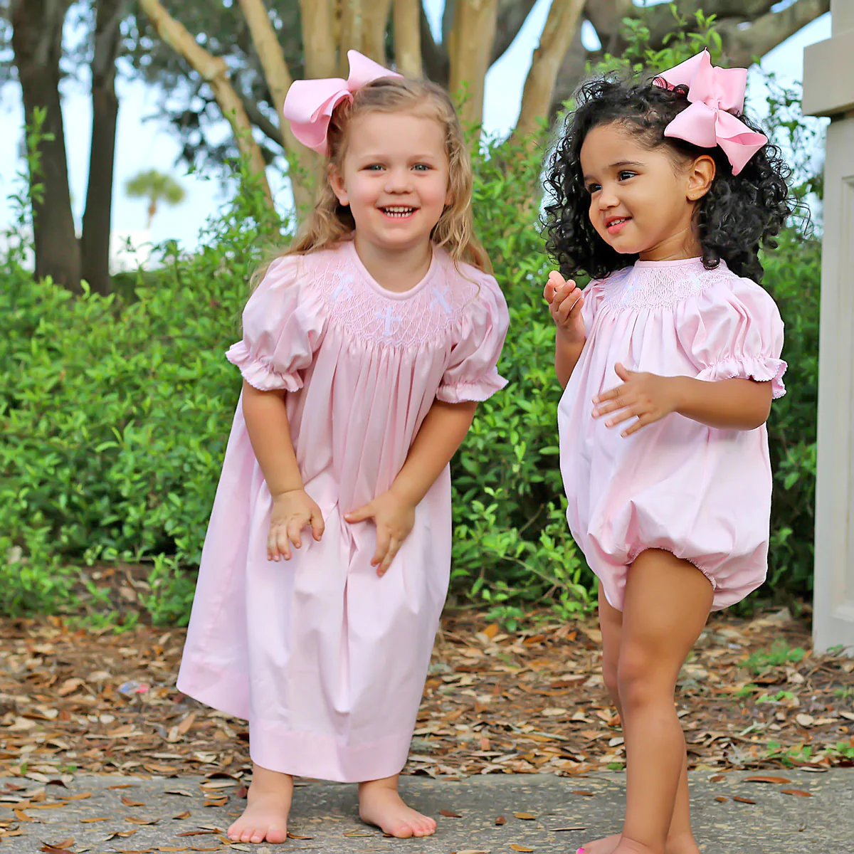 Smocked Cross Pink Pique Bubble - Image 5